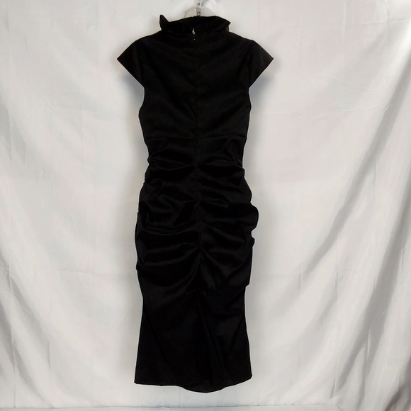 Xscape by Joanna Chen Black Ruched Cocktail Dress Ruffles - Picture 4 of 11